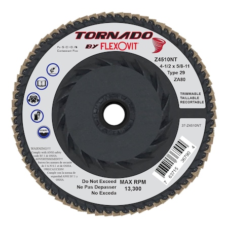 Flexovit FLAP DISC TORNADO 4-1/2inX5/8-11 Z4510NT